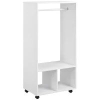 HOMCOM Mobiler Kleiderschrank Garderobe Schrank mit Regal 4 Schwenkräder für Wohnzimmer Schlafzimmer, Aluminiumlegierungen, 60 x 40 x 128 cm, Weiß(m-1)