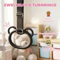 HOMCOM Kinder-Turnbarren mit Ringen, höhenverstellbar, klappbar, rutschfest, Stahlrahmen, 148x105x88-128 cm, Pink(m-7)