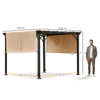 Outsunny Pergola Gazebo da Giardino in Acciaio con Tende Regolabili 3x3m, Marrone Chiaro(m-3)