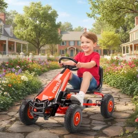 AIYAPLAY Pedal-Gokart für Kinder, höhenverstellbarer Sitz, EVA-Räder, Bremse, Kupplung, 3-8 Jahre, Rot(m-2)