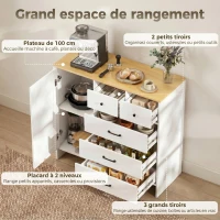 HOMCOM Buffet Cuisine, Meuble de Rangement avec 5 Tiroirs et Porte, Style Rustique, 100 x 40 x 94 cm, Blanc(m-4)
