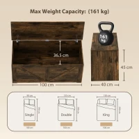 HOMCOM 127L Home Storage Box, with Safety Hinges - Rustic Brown Wood-Effect(m-3)