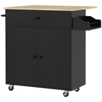 HOMCOM Desserte de cuisine avec tiroir, compartiment, barre porte-serviette, 106 x 42 x 87 cm, Noir/Chêne(m-1)