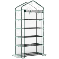 Outsunny Serra a Casetta a 5 Livelli con Ingresso Avvolgibile, in Acciaio e Polietilene, 90x49x193 cm, Trasparente(m-1)