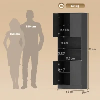 HOMCOM Aparador Alto para Cozinha Armário de Cozinha 4 Portas com Fecho Suave 2 Compartimentos Abertos e Prateleiras Ajustáveis Preto(m-3)