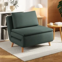HOMCOM 3-in-1 Schlafsessel mit Bett-Funktion, Liegesessel, verstellbare Rückenlehne, Buchenholzbeine, Kissen, Dunkelgrün(m-10)
