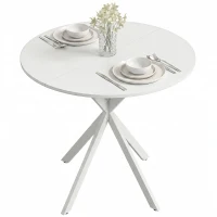 HOMCOM Table de cuisine ronde, 80 cm, plateau compact, panneau de particules, métal, blanc(m-7)