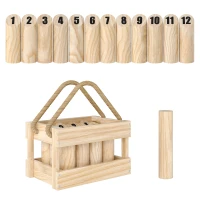 SPORTNOW Juego de Bolos Finlandeses de Madera con 12 Bolos 1 Palo y Caja de Transporte para Adultos Jardín Natural(m-1)