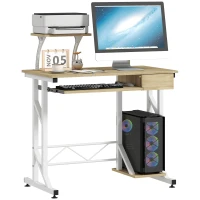 HOMCOM Schreibtisch, Studiertisch mit Tastaturauszug und Schublade, Computertisch für Arbeitszimmer 90x50x100 cm Eiche(m-8)