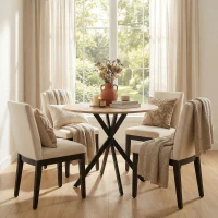 HOMCOM 80cm Industrial Round Dining Table - White Oak(m-12)