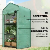 Outsunny Mini Serra da Giardino con Copertura in PE, 3 Ripiani e Porta Avvolgibile, 59x39x127cm, Verde(m-4)
