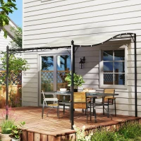Outsunny 3 x 2,5 m pergola, wandgemonteerde tuinpergola, waterbestendig, metalen frame, afvoergaten, schaduwdoek, crèmewit(m-9)