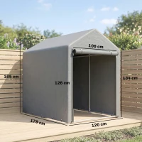 Outsunny Abri de Jardin Imperméable avec 2 Compartiments, Porte Enroulable à Fermeture Éclair, 120x179x165cm, Gris Clair(m-3)