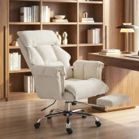 HOMCOM Bürostuhl Höhenverstellbarer Drehstuhl mit Lendenwirbelstütze, Fußstütze, Schneeflanell, 80 x 80 x 106-114 cm Cremeweiß(m-10)