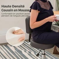 HOMCOM Tabouret massage a roulettes reglable en hauteur pivotant avec dossier ergonomique gris(m-5)