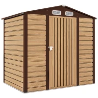 Outsunny 4 x 6ft Galvanised Steel Garden Shed, with Lock and Gloves - Oak(m-1)