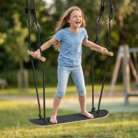 AIYAPLAY Skateboard Schaukel Kinderschaukel mit verstellbarer Höhe, rutschfestem Brett, wetterfestem Seil, Griffen Schwarz(m-9)