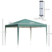 Outsunny Gazebo Struttura in Acciaio Pieghevole Rivestimento Tessuto Oxford Verde 3x3m(m-3)