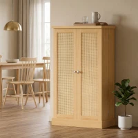 HOMCOM 104 cm Rattan-Küchenschrank mit 5-stufigem Regal, 12 Gewürzfächern und verstellbaren Böden, Natur(m-10)