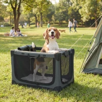 PawHut Hundebox faltbar Hundetransportbox mit Kissen abnehmbar waschbar Bezug aus Oxford-Gewebe für Hunde bis 20kg Armeegrün(m-10)