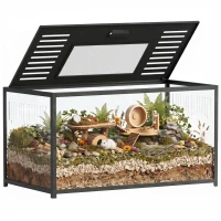 PawHut Cușcă Hamster Habitat Rozătoare Vizibilitate Panoramică 360° Structură Robustă din Metal Spațiu Etanș Adânc 100x50x52,5 cm Negru(m-8)