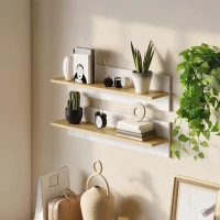 HOMCOM Lot de 2 étagères murales de 80 cm, étagères flottantes pour salon, entrée, chambre et cuisine, blanc et bois naturel(m-10)