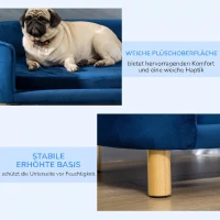 PawHut Hundesofa Hundebett aus holländischem Samt Hundecouch mit Rückenlehne, Holzbeine, Kissen Blau(m-6)