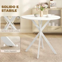 HOMCOM Tavolo da Pranzo Rotondo Stile Industriale con Gambe a Croce in Acciaio, Ø80x75 cm, Bianco(m-6)