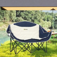 Outsunny Faltstuhl faltbar 2 Sitzer Campingstuhl mit Getränkehalter Tragetasche bis 250kg belastbar Blau(m-7)