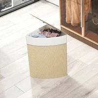 HOMCOM Wäschekorb im Eckdesign, Bambusgeflecht, 55 Liter, Stoffbeutel, Metallrahmen, Creme(m-9)