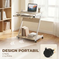 HOMCOM Birou pentru Computer cu 4 Roți și Suport Tastatură Glisant, PAL, Metal, Stejar(m-6)