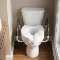 HOMCOM Rehausseur de siège de toilettes avec poignées, largeur réglable, accoudoirs rembourrés, blanc(m-10)