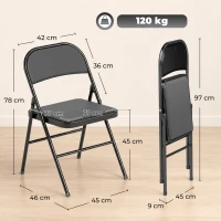 HOMCOM Set de 2 Scaune Pliabile Metalice, Tapițate cu Piele Ecologică PU, pentru Interior, cu Șezut Confortabil și Spătar Deschis(m-3)