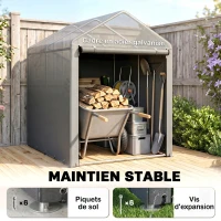 Outsunny Abri de Jardin Imperméable avec 2 Compartiments, Porte Enroulable à Fermeture Éclair, 120x179x165cm, Gris Clair(m-5)