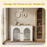 PawHut Cage pour Chien Meuble Cage Chien Intérieur Arche avec Double Porte comme Table d'Appoint en Métal 80x56x59cm Blanc(m-5)