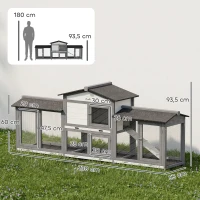 PawHut Casa para Coelhos 2 Andares Gaiola de Madeira 230x53x93,5 cm Resistente ao Inverno com Telhado Asfáltico Parque de Passeio Bandejas Removíveis(m-3)
