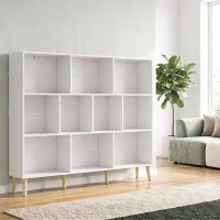 HOMCOM Bibliothèque à 3 Niveaux avec 10 Compartiments, Étagère de Rangement avec Pieds en Bois Massif, Effet Bois Blanc(m-2)