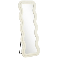 HOMCOM Standspiegel mit wellenförmigem Samtrahmen, 160x60 cm, gehärtetes Glas, Creme