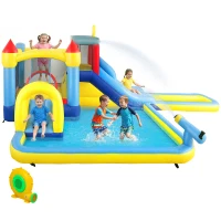 AIYAPLAY Château gonflable avec soufflerie parc aquatique toboggans, trampoline, mur d'escalade, canon, panier de basket(m-12)