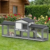 PawHut Cușcă pentru iepuri, 2 etaje, lemn, 230 x 53 x 93,5 cm, rezistentă la iarnă cu acoperiș asfaltat, spațiu de alergare, tăvi detașabile(m-2)
