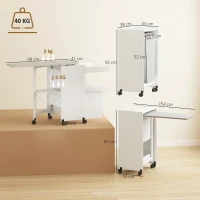 HOMCOM Dulap Masă de Călcat Pliabil cu Roți și Suport pentru Fier de Călcat, Dulap de Călcat Multifuncțional cu Rafturi, Compartiment Deschis, pentru Spălătorie, Baie, 154x55x87 cm, Alb(m-3)
