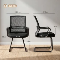 HOMCOM Set de 2 scaune ergonomice pentru birou fără roți, scaune de conferință tapițate cu cadru tip sanie pentru sala de așteptare și recepție, Negru(m-3)