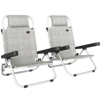 Set Outsunny 2 Șezlonguri Pliabile și Reclinabile pe 4 Poziții cu Suport pentru Cap, din Aluminiu, 62x61x80 cm, Gri