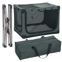 PawHut Soft Dog Crate Pet Travel Crate 90 x 64 x 64 cm with Removable Pad Mesh Window Army Green(m-1)