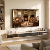 HOMCOM Móvel de TV suspenso, móvel de TV para TV até 75 polegadas (190,5 cm), gaveta rebatível 2 prateleiras 180x24x16cm madeira natural(m-6)
