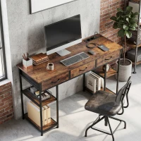 HOMCOM Bureau avec rangement avec prises de courant, 3 tiroirs en tissu et 4 étagères de rangement, 120 x 40 x 76 cm, marron(m-15)