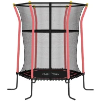 HOMCOM Trampolin für Kinder, 122 x 111 cm, mit Sicherheitsnetz, gepolstert, Stahl, belastbar bis 50 kg, Schwarz & Rot(m-1)