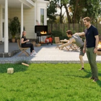 SPORTNOW Juego de Bolos Finlandeses de Madera con 12 Bolos 1 Palo y Caja de Transporte para Adultos Jardín Natural(m-2)