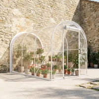 Outsunny Polytunnel Greenhouse Walk-in Grow House with PE Cover, Door and Galvanised Steel Frame, 3 x 2 x 2m, Clear(m-9)