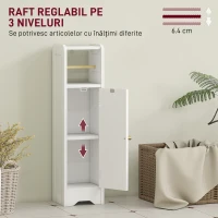 HOMCOM Dulap pentru Hârtie Igienică din Lemn cu Compartiment și Raft Reglabil, 21x20x79 cm, Alb(m-5)